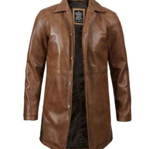 Exceptional Real Leather Camel Brown 3/4 Car Coat for Men