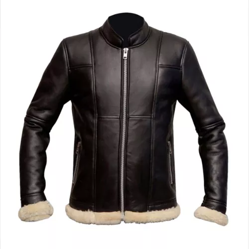 B3 Slimfit with Artifical Shearling Black Biker Real Leather Jacket