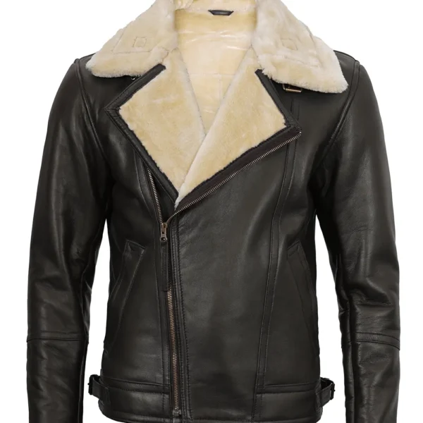 Men's Dark Brown Shearling Moto Leather Jacket