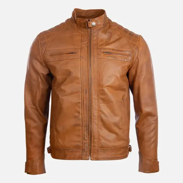 Men’s Quilted Brown Leather Biker Jacket