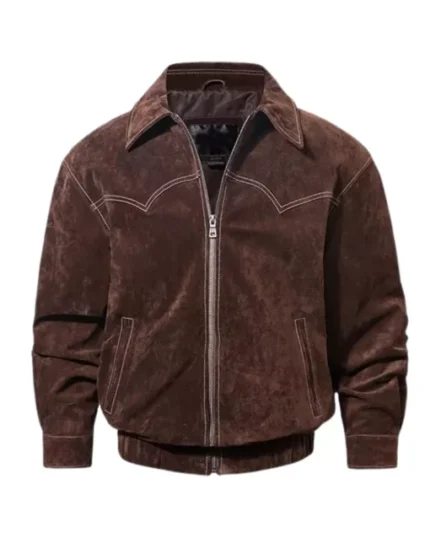 Mens Suede Brown Leather Bomber Jacket