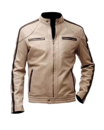 Mens Brown Stripped Beige Jacket