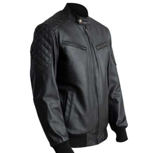 Casual Black Leather Bomber Jacket 3