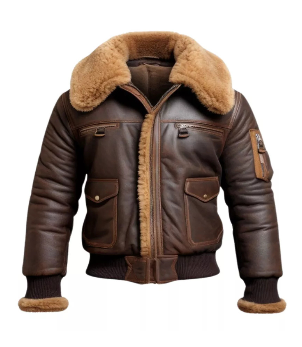 Men Aviator Fur Shearling Leather Jacket 1 Men Aviator Fur Shearling Leather Jacket - Image 1